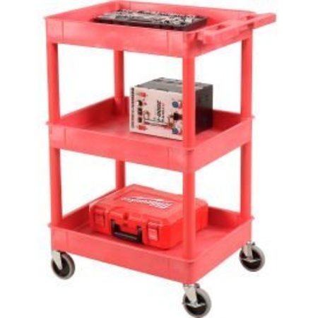 LUXOR Luxor® RDSTC111RD Red 3 Shelf Tray Shelf Plastic Cart 24 x 18 RDSTC111RD